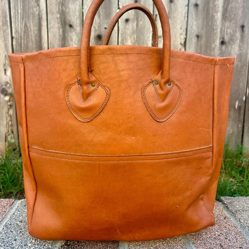 Rare Vintage LL Bean 70s Leather Carryall Bag Tote - Picture 12 of 14